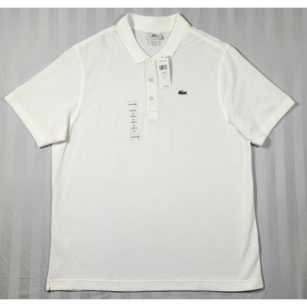 NWT Lacoste Sport Mens White Pique Polo Shirt L1230 51 001 Size 8 3XL
